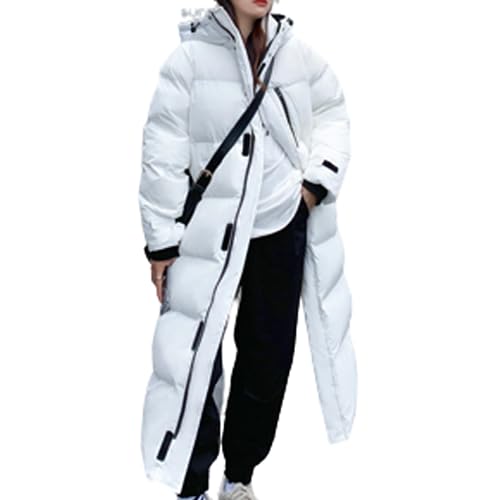 JIAALU Damen Daunenjacke Lang Mantel Steppmantel Verdickter Kapuzenmantel Winter Warm Winddicht Jacke Outdoorjacke Damen Winterjacke Casual Wintermantel von JIAALU