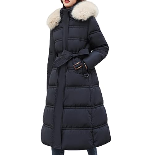 JIAALU Damen Daunenjacke Lang Mantel Steppmantel Verdickter Kapuzenmantel Winter Warm Winddicht Jacke Outdoorjacke Damen Winterjacke Casual Wintermantel von JIAALU