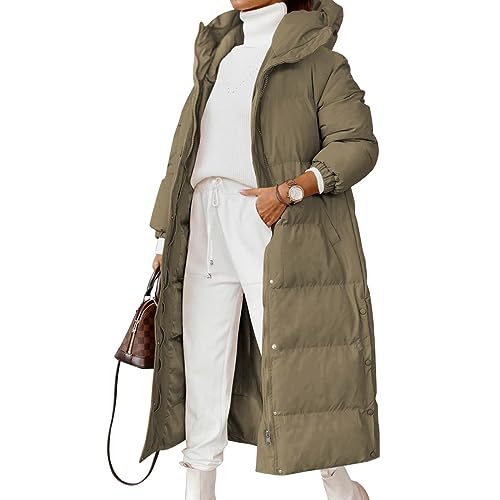 JIAALU Damen Daunenjacke Lang Mantel Steppmantel Verdickter Kapuzenmantel Winter Warm Winddicht Jacke Outdoorjacke Damen Winterjacke Casual Wintermantel von JIAALU