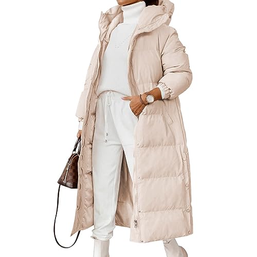 JIAALU Damen Daunenjacke Lang Mantel Steppmantel Verdickter Kapuzenmantel Winter Warm Winddicht Jacke Outdoorjacke Damen Winterjacke Casual Wintermantel von JIAALU