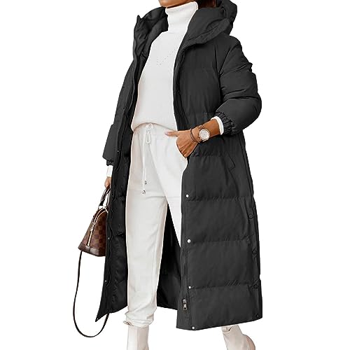 JIAALU Damen Daunenjacke Lang Mantel Steppmantel Verdickter Kapuzenmantel Winter Warm Winddicht Jacke Outdoorjacke Damen Winterjacke Casual Wintermantel von JIAALU