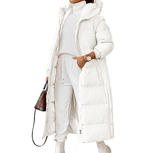 JIAALU Damen Daunenjacke Lang Mantel Steppmantel Verdickter Kapuzenmantel Winter Warm Winddicht Jacke Outdoorjacke Damen Winterjacke Casual Wintermantel von JIAALU