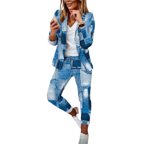 JIAALU Damen Elegant Business Anzug Set Hosenanzug Damen Elegant Business Anzug Set Hosenanzug Blazer Hose 2-teilig Anzug Karo Kariert Zweiteiler Slimfit Streetwear Festlich Sportlich Hosenanzug von JIAALU