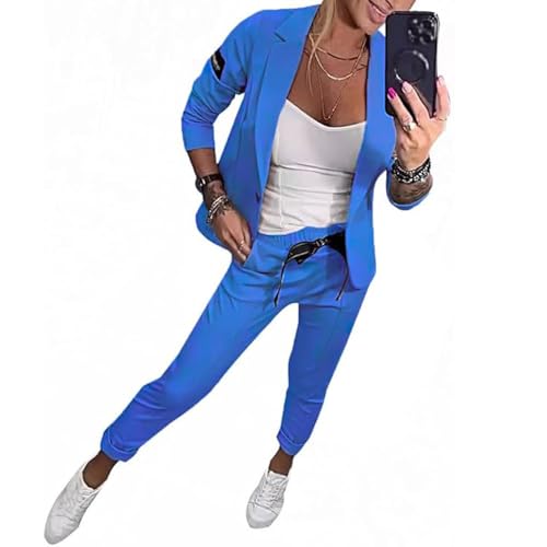 JIAALU Damen Elegant Business Anzug Set Hosenanzug Zweiteiler Hose 2-teilig Outfit Revers Büro Langarm Anzugjacke Blazer von JIAALU