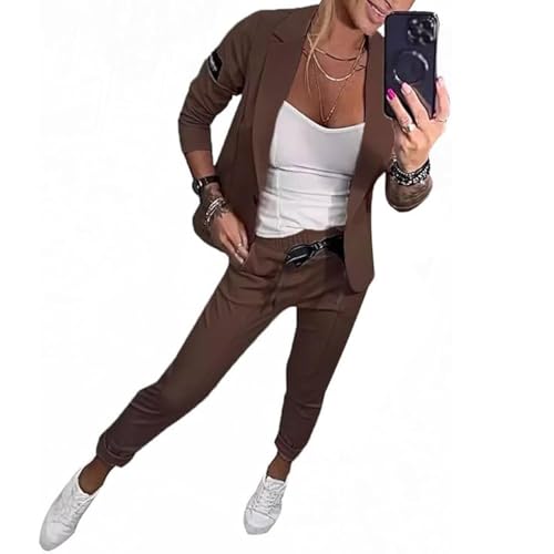 JIAALU Damen Elegant Business Anzug Set Hosenanzug Zweiteiler Hose 2-teilig Outfit Revers Büro Langarm Anzugjacke Blazer von JIAALU