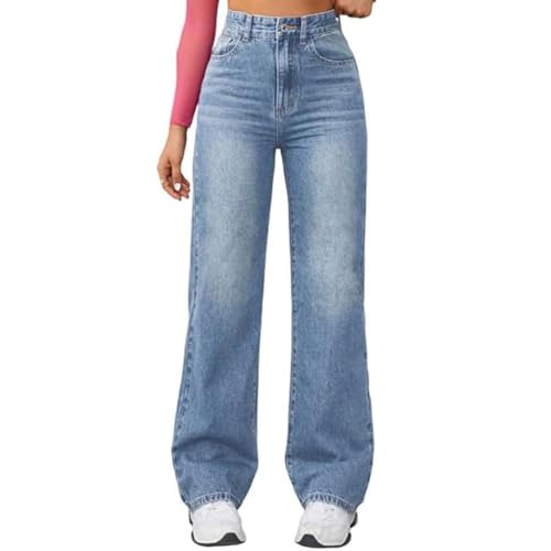 JIAALU Damen High Waist Jeanshosen Baggy Weites Bein Jeans Freizeithose Wide Leg Denim Pants Stretch Straight Jeans Hosen Casual Lose Hose von JIAALU