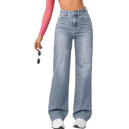 JIAALU Damen High Waist Jeanshosen Baggy Weites Bein Jeans Freizeithose Wide Leg Denim Pants Stretch Straight Jeans Hosen Casual Lose Hose von JIAALU