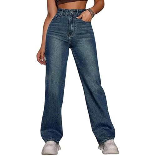 JIAALU Damen High Waist Jeanshosen Baggy Weites Bein Jeans Freizeithose Wide Leg Denim Pants Stretch Straight Jeans Hosen Casual Lose Hose von JIAALU