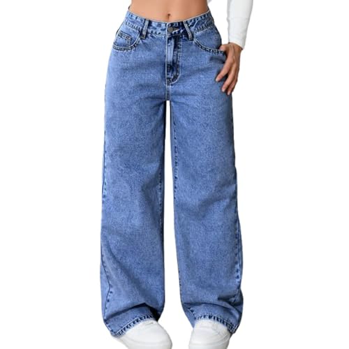 JIAALU Damen High Waist Jeanshosen Baggy Weites Bein Jeans Freizeithose Wide Leg Denim Pants Stretch Straight Jeans Hosen Casual Lose Hose von JIAALU