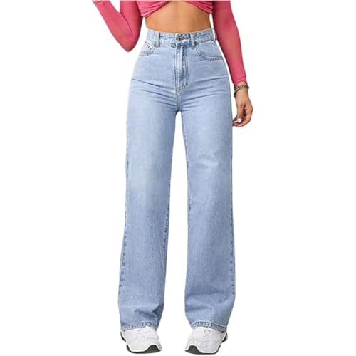 JIAALU Damen High Waist Jeanshosen Baggy Weites Bein Jeans Freizeithose Wide Leg Denim Pants Stretch Straight Jeans Hosen Casual Lose Hose von JIAALU