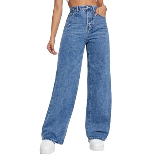 JIAALU Damen High Waist Jeanshosen Baggy Weites Bein Jeans Freizeithose Wide Leg Denim Pants Stretch Straight Jeans Hosen Casual Lose Hose von JIAALU