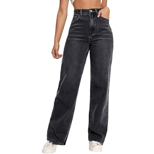 JIAALU Damen High Waist Jeanshosen Baggy Weites Bein Jeans Freizeithose Wide Leg Denim Pants Stretch Straight Jeans Hosen Casual Lose Hose von JIAALU