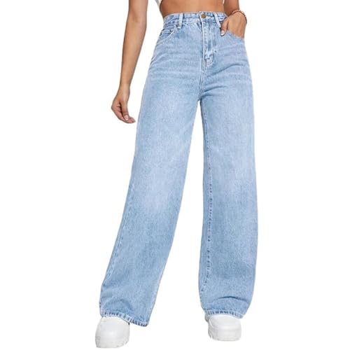 JIAALU Damen High Waist Jeanshosen Baggy Weites Bein Jeans Freizeithose Wide Leg Denim Pants Stretch Straight Jeans Hosen Casual Lose Hose von JIAALU