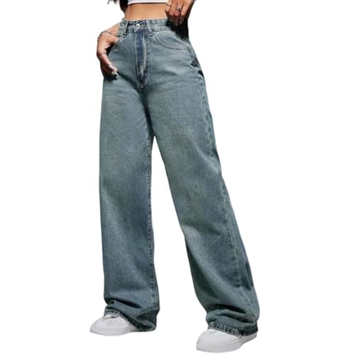 JIAALU Damen High Waist Jeanshosen Baggy Weites Bein Jeans Freizeithose Wide Leg Denim Pants Stretch Straight Jeans Hosen Casual Lose Hose von JIAALU