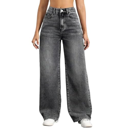 JIAALU Damen High Waist Jeanshosen Baggy Weites Bein Jeans Freizeithose Wide Leg Denim Pants Stretch Straight Jeans Hosen Casual Lose Hose von JIAALU