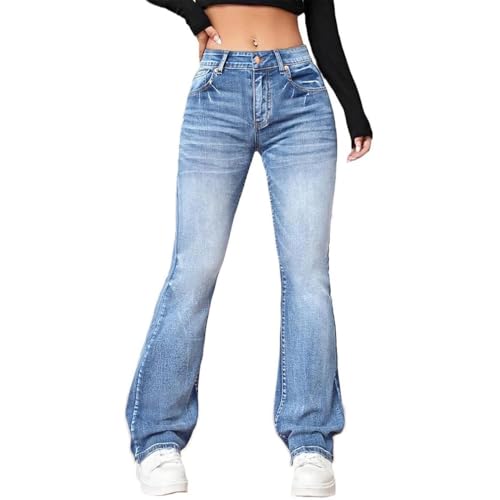 JIAALU Damen Jeans Schlaghose Skinny High Waist Flard Fit Gewaschene Bootcut Denim Hosen Flarecut Stretch Casual Jeanshose Y2K Ausgestellte Freizeithose Retro Streetwear von JIAALU