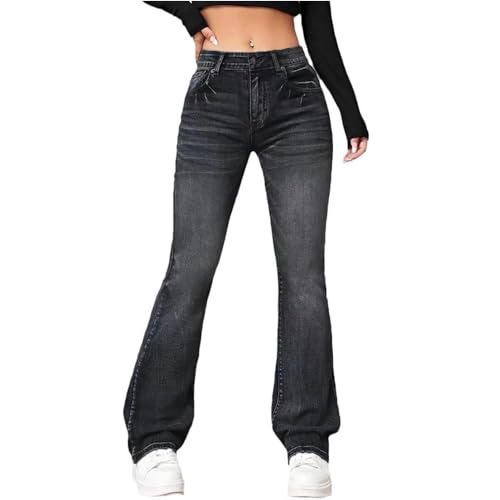 JIAALU Damen Jeans Schlaghose Skinny High Waist Flard Fit Gewaschene Bootcut Denim Hosen Flarecut Stretch Casual Jeanshose Y2K Ausgestellte Freizeithose Retro Streetwear von JIAALU