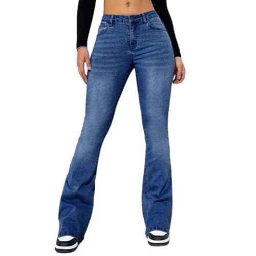 JIAALU Damen Jeans Schlaghose Skinny High Waist Flard Fit Gewaschene Bootcut Denim Hosen Flarecut Stretch Casual Jeanshose Y2K Ausgestellte Freizeithose Retro Streetwear von JIAALU