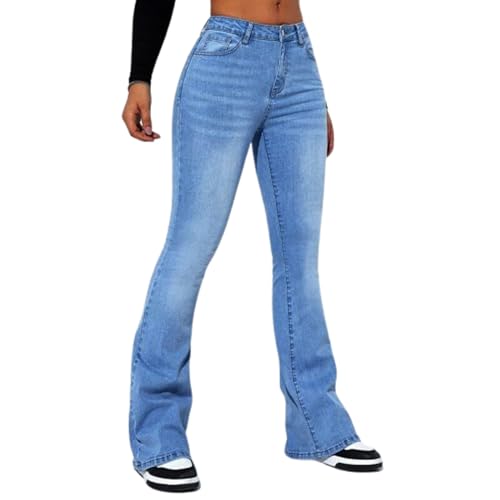JIAALU Damen Jeans Schlaghose Skinny High Waist Flard Fit Gewaschene Bootcut Denim Hosen Flarecut Stretch Casual Jeanshose Y2K Ausgestellte Freizeithose Retro Streetwear von JIAALU
