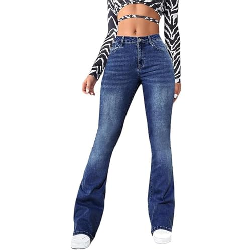 JIAALU Damen Jeans Schlaghose Skinny High Waist Flard Fit Gewaschene Bootcut Denim Hosen Flarecut Stretch Casual Jeanshose Y2K Ausgestellte Freizeithose Retro Streetwear von JIAALU