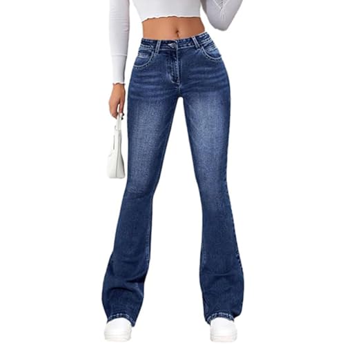 JIAALU Damen Jeans Schlaghose Skinny High Waist Flard Fit Gewaschene Bootcut Denim Hosen Flarecut Stretch Casual Jeanshose Y2K Ausgestellte Freizeithose Retro Streetwear von JIAALU