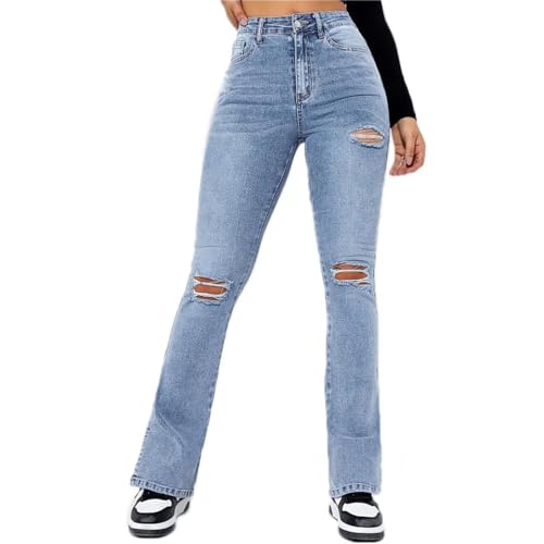 JIAALU Damen Jeans Schlaghose Skinny High Waist Flard Fit Gewaschene Bootcut Denim Hosen Flarecut Stretch Casual Jeanshose Y2K Ausgestellte Freizeithose Retro Streetwear von JIAALU