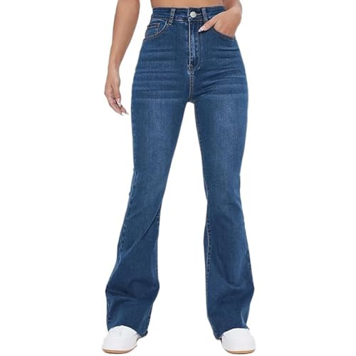 JIAALU Damen Jeans Schlaghose Skinny High Waist Flard Fit Gewaschene Bootcut Denim Hosen Flarecut Stretch Casual Jeanshose Y2K Ausgestellte Freizeithose Retro Streetwear von JIAALU
