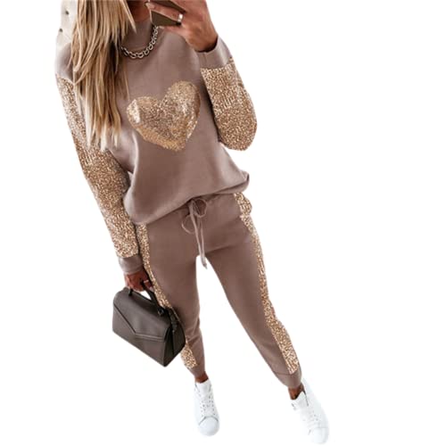 JIAALU Damen Jogginganzug Zweiteiler Outfit Damen-Trainingsanzug Colorblock Sweatshirt + Jogginghose Sportswear 2 Stück Trainingsanzug Set 2 Teilig Freizeitanzug Sportanzug von JIAALU