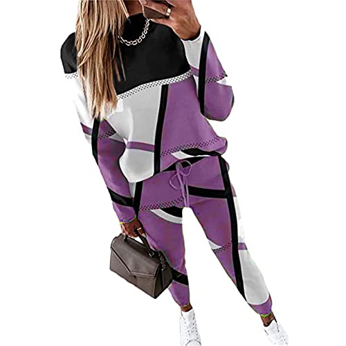 JIAALU Damen Jogginganzug Zweiteiler Outfit Damen-Trainingsanzug Colorblock Sweatshirt + Jogginghose Sportswear 2 Stück Trainingsanzug Set 2 Teilig Freizeitanzug Sportanzug von JIAALU