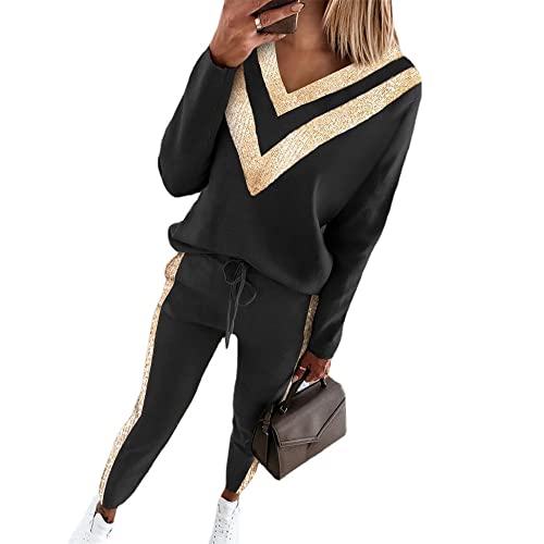 JIAALU Damen Jogginganzug Zweiteiler Outfit Damen-Trainingsanzug Colorblock Sweatshirt + Jogginghose Sportswear 2 Stück Trainingsanzug Set 2 Teilig Freizeitanzug Sportanzug von JIAALU