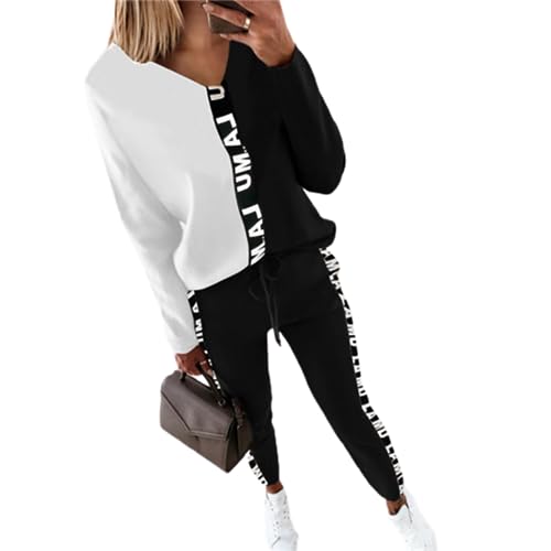 JIAALU Damen Jogginganzug Zweiteiler Outfit Damen-Trainingsanzug Colorblock Sweatshirt + Jogginghose Sportswear 2 Stück Trainingsanzug Set 2 Teilig Freizeitanzug Sportanzug von JIAALU