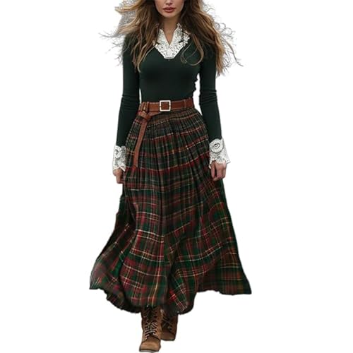 JIAALU Damen Kleider Langes Boho Kleid Vintage Rustikaler Stil Blumenmuster Kleid Lässiges Maxikleid Frühling Langarm Blumenkleid Strandkleid Blumenkleid von JIAALU