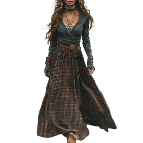 JIAALU Damen Kleider Langes Boho Kleid Vintage Rustikaler Stil Blumenmuster Kleid Lässiges Maxikleid Frühling Langarm Blumenkleid Strandkleid Blumenkleid von JIAALU