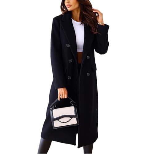 JIAALU Damen Langer Trenchcoat Zweireihiger WollTrenchcoat Elegant Lang Wollmantel Mode Umlegekragen Langarm Einfarbig Trenchcoat Mantel Damen Warme Outwear Winter Jacke Herbst-WinterTrenchcoat von JIAALU