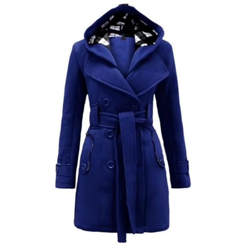 JIAALU Damen Mantel Winter Warme Wintermantel Damen-Fleecemantel in mittlerer Länge mit Kapuze Trenchcoat Outwear Mit Taschen Zweireihige Revers Winterjacke Winter Elegant Outdoorjacke von JIAALU