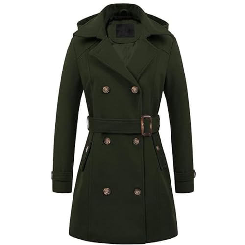 JIAALU Damen Mantel Winter Warme Wintermantel Damen-Fleecemantel in mittlerer Länge mit Kapuze Trenchcoat Outwear Mit Taschen Zweireihige Revers Winterjacke Winter Elegant Outdoorjacke von JIAALU