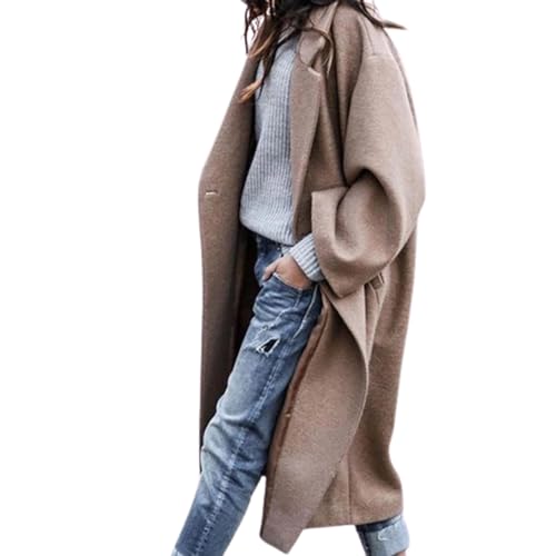 JIAALU Damen Mantel Winter Warme Wintermantel Damen-Fleecemantel in mittlerer Länge mit Kapuze Trenchcoat Outwear Mit Taschen Zweireihige Revers Winterjacke Winter Elegant Outdoorjacke von JIAALU