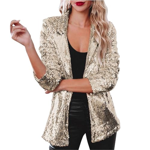 JIAALU Damen Pailletten Blazer mit Glitzer Slim Fit Pailletten Jacke Elegant Kurz Sakko Teenager Mädchen Streetwear Party Glänzend Jacke Party Outwear Cardigan Cardigan Tops von JIAALU