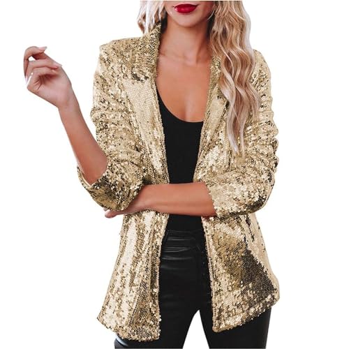 JIAALU Damen Pailletten Blazer mit Glitzer Slim Fit Pailletten Jacke Elegant Kurz Sakko Teenager Mädchen Streetwear Party Glänzend Jacke Cardigan Tops Party Outwear Cardigan von JIAALU
