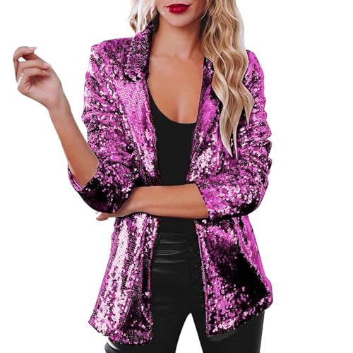 JIAALU Damen Pailletten Blazer mit Glitzer Slim Fit Pailletten Jacke Elegant Kurz Sakko Teenager Mädchen Streetwear Party Glänzend Jacke Party Outwear Cardigan Cardigan Tops von JIAALU