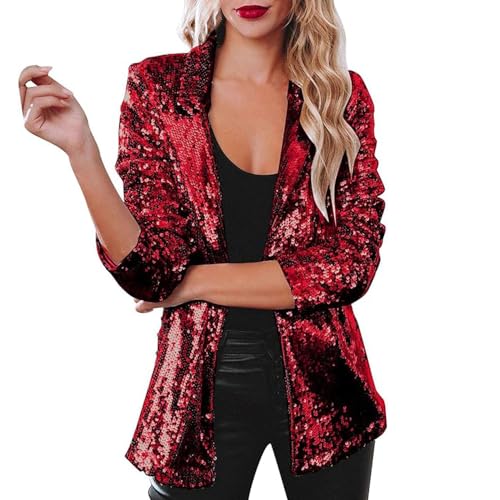 JIAALU Damen Pailletten Blazer mit Glitzer Slim Fit Pailletten Jacke Elegant Kurz Sakko Teenager Mädchen Streetwear Party Glänzend Jacke Cardigan Tops Party Outwear Cardigan von JIAALU