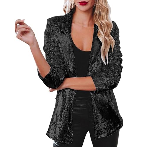 JIAALU Damen Pailletten Blazer mit Glitzer Slim Fit Pailletten Jacke Elegant Kurz Sakko Teenager Mädchen Streetwear Party Glänzend Jacke Party Outwear Cardigan Cardigan Tops von JIAALU