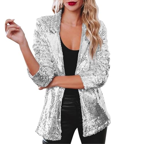 JIAALU Damen Pailletten Blazer mit Glitzer Slim Fit Pailletten Jacke Elegant Kurz Sakko Teenager Mädchen Streetwear Party Glänzend Jacke Party Outwear Cardigan Cardigan Tops von JIAALU