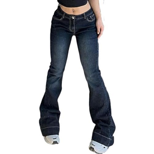 JIAALU Damen Stretch Skinny Jeanshose Schlaghosen Wide Leg Denim Hose Hohe Taille Y11K Jeans Retro Flared Jeans Lange Pant Hüftjeans Vintage Streetwear Bootcut von JIAALU