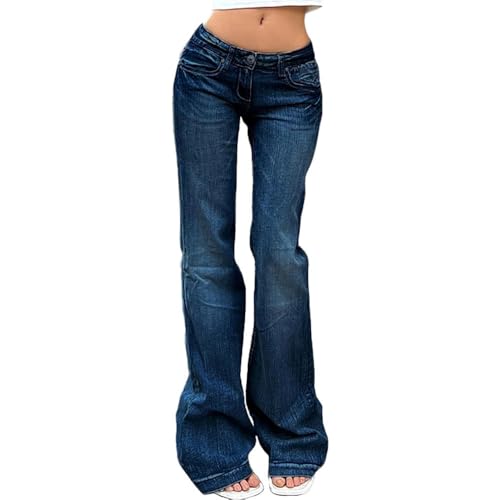 JIAALU Damen Stretch Skinny Jeanshose Schlaghosen Wide Leg Denim Hose Hohe Taille Y8K Jeans Retro Flared Jeans Lange Pant Hüftjeans Vintage Streetwear Bootcut von JIAALU