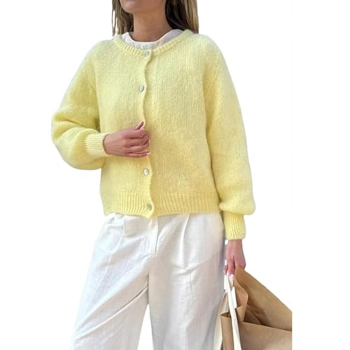 JIAALU Damen Strickjacke Elegante Langarm Strick Cropped Cardigan Vorne Offen Strickpullover Y2k Sweater Knitted Top Herbst Winter Strick Top für Teenager Mädchen von JIAALU