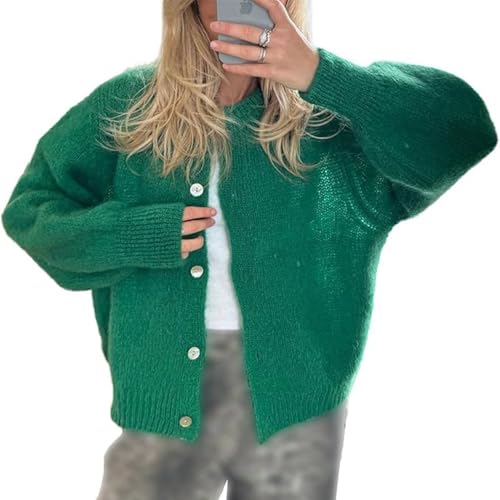 JIAALU Damen Strickjacke Elegante Langarm Strick Cropped Cardigan Vorne Offen Strickpullover Y2k Sweater Knitted Top Herbst Winter Strick Top für Teenager Mädchen von JIAALU