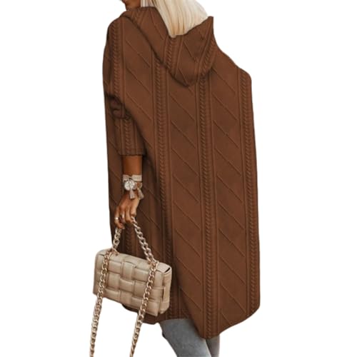 JIAALU Damen Strickjacke Kapuzenpullover Lang Cardigan Grobstrick-Cardigan mit Kapuze Grobstrickjacke Strickpullover Strickmantel mit Kapuze Herbst Winter Jacke SweaterCardigan Outerwear von JIAALU
