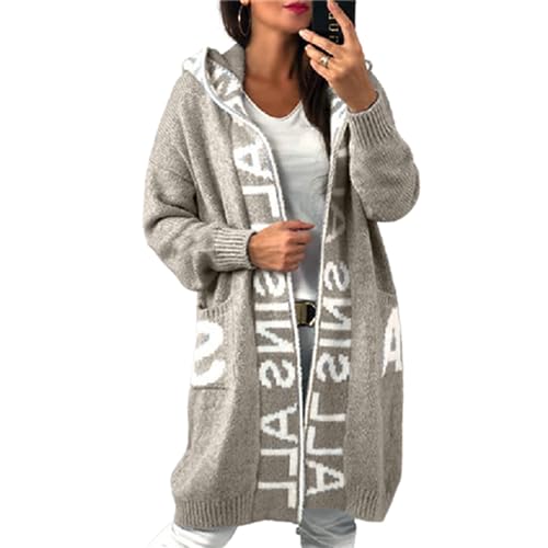 JIAALU Damen Strickjacke Lang Cardigan Kapuzenpullover Grobstrick-Cardigan mit Kapuze Grobstrickjacke Strickmantel mit Kapuze Cardigan Strickpullover Herbst Winter Jacke Sweater Outerwear von JIAALU