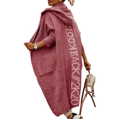 JIAALU Damen Strickjacke Lang Winter Jacke Cardigan Kapuzenpullover Grobstrick-Cardigan mit Kapuze Grobstrickjacke Strickmantel mit Kapuze Cardigan Strickpullover Herbst von JIAALU
